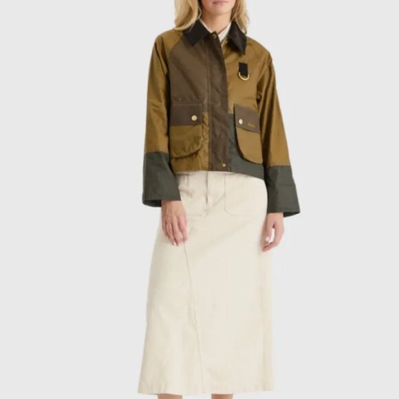 BARBOUR ALMA WAX JACKET in Sand/ Archive Olive MSRP$580 British Elegance - Picture 4 of 16